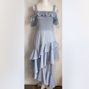 CHELSEA28 Ruffle Smocked Cold Shoulder Long Dress Blue Aritzia Size Xsmall